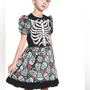 HALLOWEEN girls Day of the Dead Complete Outfit Fancy dress up Dress sz M NEW